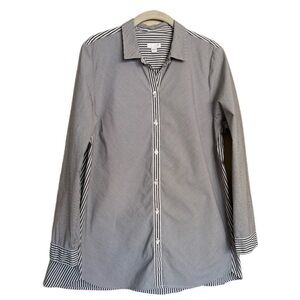 J Jill Button Up Shirt Size L Pet Gray/White Mixed Stripe Stretch